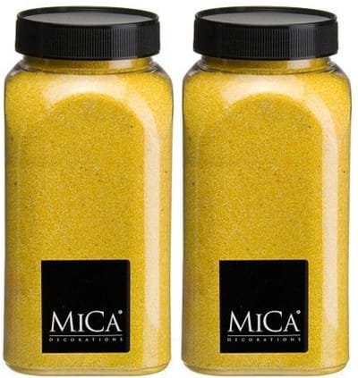 Mica Decorations decoratie zand - 2x - 650ml - geel - hobby zandkorrels - sierzand - voor windlichten