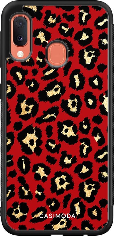 Casimoda® hoesje - Geschikt voor Samsung Galaxy A20e - Luipaard Rood - Zwart TPU Backcover - Luipaardprint - Rood