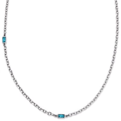Prism | Zilverkleurige ketting met twee blauwe stenen van kristalglas