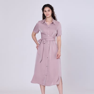 Mat satijn midi shirt jurk