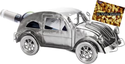 BRUBAKER Wijnfleshouder Vintage Auto - Metalen Fleshouder Nostalgische Auto - 32 cm Wijnfles Decoratie - Deco Object Flessenrek met Wenskaart - Wijn Cadeau voor Vrouwen en Mannen