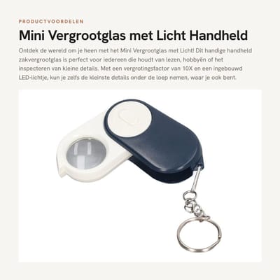 Dailygoods - Mini Vergrootglas met Licht - Handheld Zakvergrootglas - 10X Vergroting - Verlicht voor Lezen - Inspectie en Hobby - Inclusief Sleutelhanger