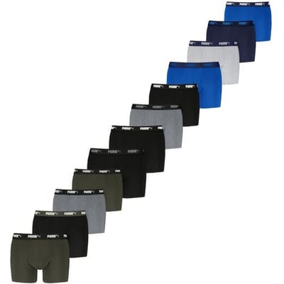 Puma Boxershorts - Promo - 12-pack - Heren Ondergoed - Solid Zwart / Blauw / Groen - Maat M