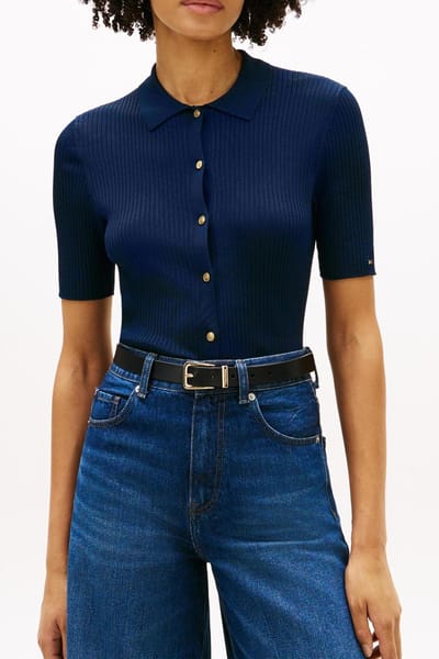 Tommy Hilfiger Rayon Rib Slim Polo Dark Night Navy Taglia: XS | Magliette intime Outlet | Donna | Nero