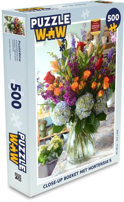 Puzzel Close-up boeket met hortensia's - Legpuzzel - Puzzel 500 stukjes