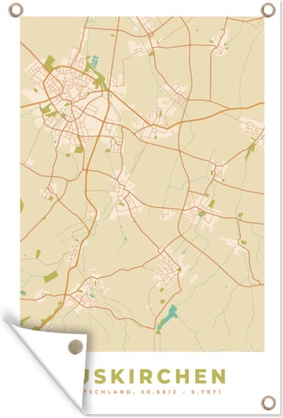 Muurdecoratie Plattegrond - Euskirchen - Kaart - Stadskaart - Vintage - 120x180 cm - Tuinposter - Tuindoek