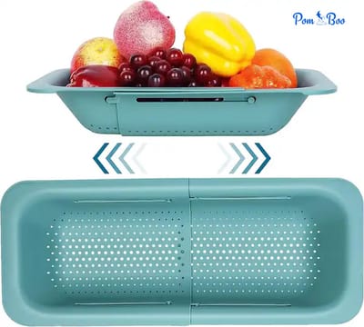 Verstelbare keuken vergiet/zeef | 34,5 tot 48 cm uitschuifbaar | Zeef keuken | Kunststof | Blauw