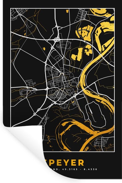 Muurstickers - Sticker Folie - Plattegrond – Speyer – Goud – Stadskaart – Kaart - Duitsland - 20x30 cm - Plakfolie - Muurstickers Kinderkamer - Zelfklevend Behang - Zelfklevend behangpapier - Stickerfolie