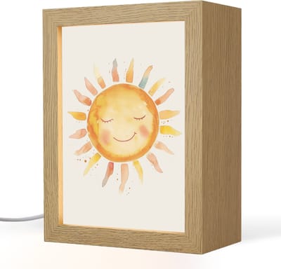 Nachtlampje 15x20 cm - Kinder lampje - Zon - Watercolor - Geel - Tafellamp kinderkamer - Slaapkamer lamp - Bedlamp kinderen - Kinderlampje stopcontact - Wandlamp babykamer - Nachtlampjes