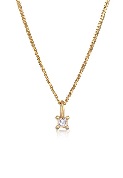 Elli PREMIUM Dames Halsketting Dames Eenzaam Hanger Vierkant Elegant met Diamant (0.1 ct.) in 925 sterling zilver