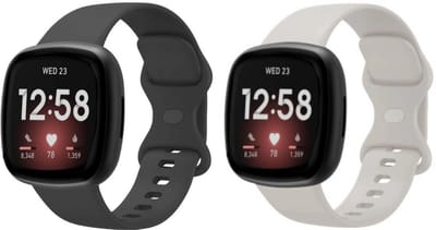 Strap-it 2-Pack Siliconen Smartwatch Bandjes (Lichtbeige & Zwart) – comfortabel & zweetbestendig – geschikt voor Fitbit Versa 3/4 & Sense/Sense 2 – Maat S