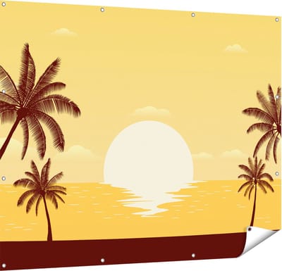 Gards Tuinposter Zonsondergang met Palmbomen - Abstract - 150x120 cm - Tuindoek - Tuindecoratie - Wanddecoratie buiten - Tuinschilderij