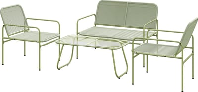Killogood Buiten geweven hars loungeset 4 plaatsen - 2-zits bank - 2 stoelen - tafel met gehard glazen blad stalen frame groen