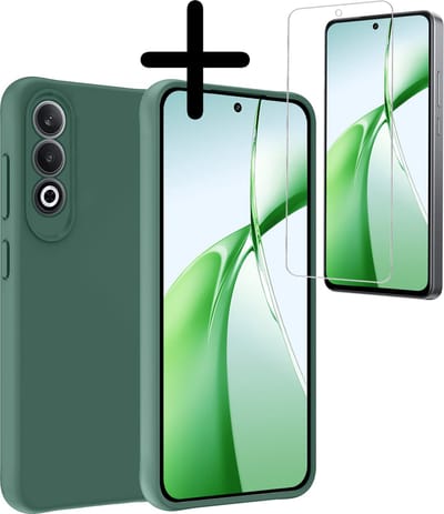 Hoesje Met Screenprotector - Geschikt voor OnePlus Nord CE4 - Sterk & Shockproof - Back Cover - Siliconen Case - Telefoon Hoes - Donkergroen