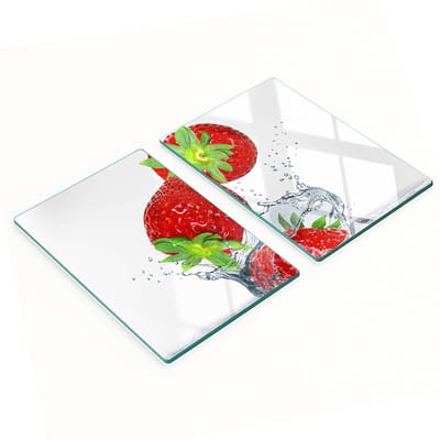 Stijlvolle en duurzame glazen borden met print van vallende aardbeien, 2x40x52 cm