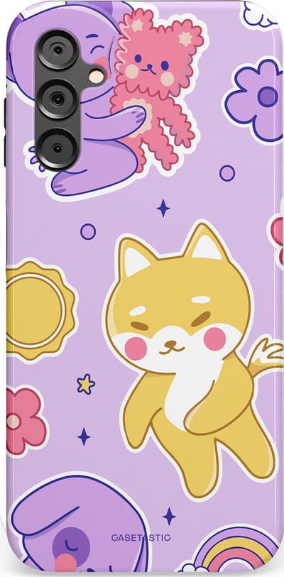 Casetastic hoesje geschikt voor Samsung Galaxy A14 (2023) 5G / Samsung Galaxy A14 (2023) 4G - Dubbellaagse bescherming - Knuffelvriendjes - Fashion Case - Lichtroze Lila Goud