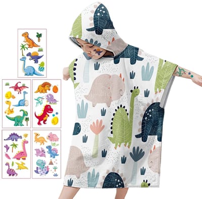 Dailygoods - Badponcho voor Kinderen met Capuchon - Dinosaurus Microvezel Handdoek 75 x 65 cm