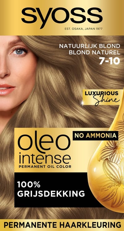 Syoss Oleo Intense 7-10 Haarverf - Natuurlijk Blond - Permanente Haarkleuring - Ammoniakvrij - Met Voedende Oliën - 100% Grijsdekking - Langdurige Kleur - 1 stuk
