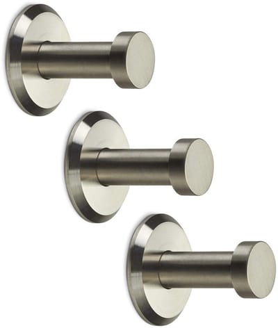 3 stuks Roestvrij stalen jashaken MEDEA (Ø 10 / 15 mm, Lengte 30 mm) Jashaak geborsteld Onzichtbare bevestiging, incl. schroeven en pluggen van SOTECH