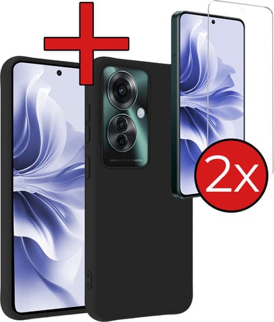 Hoesje - Met 2x Screenprotector - Geschikt voor OPPO Reno 11F - Sterk & Shockproof - Telefoon Hoes - Back Cover - Siliconen Case - Telefoonhoes - Zwart