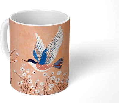 Mok - Koffiemok - Vogel - Bloesemtakken - Warm - Kleurrijk - Mokken - 350 ML - Beker - Koffiemokken - Theemok