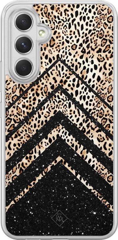 Casimoda® hoesje - Geschikt voor Samsung Galaxy A54 - Chevron Luipaard - 2-in-1 case - Schokbestendig - Luipaardprint - Verhoogde randen - Bruin/beige, Transparant