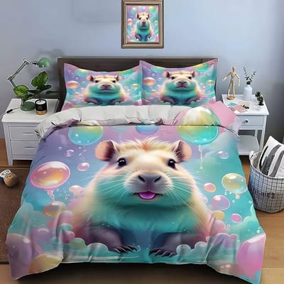 Cartoon Capibara Beddengoed Sets Quilt Bedovertrek Dekbedovertrek Kussensloop 2-3 Stuks Sets Kinderen Volwassenen Slaapkamer Decoratie Cadeaus EU Single 135x200cm gray
