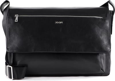 JOOP! Leren Laptoptas Schoudertas met laptopvak Treviso Janis Shoulderbag Black Zwart