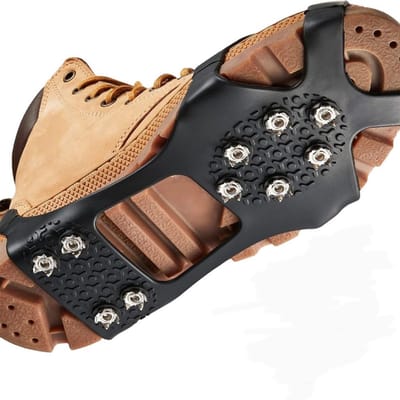 Ynkkvre - Anti Slip Sneeuwklauwen - 10 Roestvrij Staal Spikes voor IJsgrip - Schoenspikes voor Winter Wandelen & Sport - 4 Maten (S) - Zwart - Incl. TPE Banden