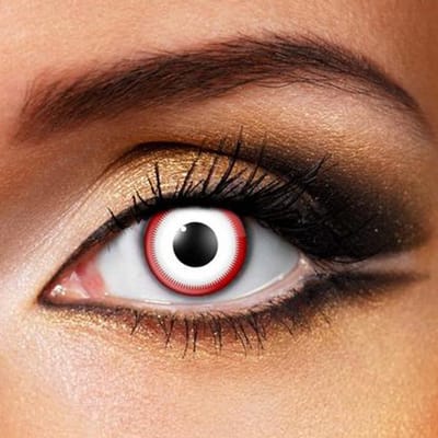 Partylens® witte kleurlenzen - Red Sawblade - zachte jaarlenzen met lenshouder - Halloween - Cosplay
