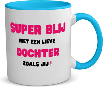 Akyol - super blij met een lieve dochter zoals jij koffiemok - theemok - blauw - Dochter - de liefste dochter - verjaardag - cadeautje voor dochter - dochter artikelen - kado - geschenk - 350 ML inhoud