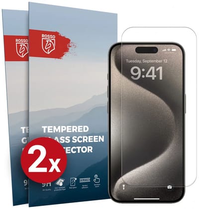 Rosso Screen Protector Geschikt voor Apple iPhone 15 Pro 9H Tempered Glass | Duo Pack | Glasplaatje | Beschermlaag | Beschermglas | 9H Hardheid