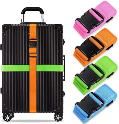 SnelShoppen - Suitcase Strap Set - Luggage Belt - Verstelbare, Antislip Kofferbanden - Gepersonaliseerde Identificatie - 4 Stuks in Roze, Blauw, Oranj