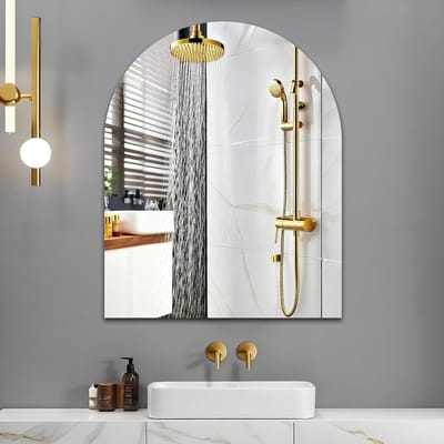 Stijlvolle Boog Spiegel voor Badkamer, 50 x 40 cm, Wandspiegel zonder Frame, HD Glas, Perfect voor Slaapkamer en Woonkamer Decoratie