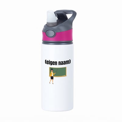 Hacebo® - docent met krijtbord met eigen naam waterfles met rietje roze - Docent - leraren - jufvrouw - cadeau - verjaardag - kado - water fles - 650ML