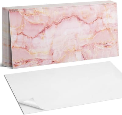 Coloray Plaktegels - Marmerpatroon met golven Zelfklevende Wandtegels - 40 cm x 20 cm - Roze Plaktegels - 10 stuks - Rechthoek PVC Tegels - Plaktegels Badkamer - Vloertegels Zelfklevend - Vinyltegels Vloer Zelfklevend - Portugese Tegels