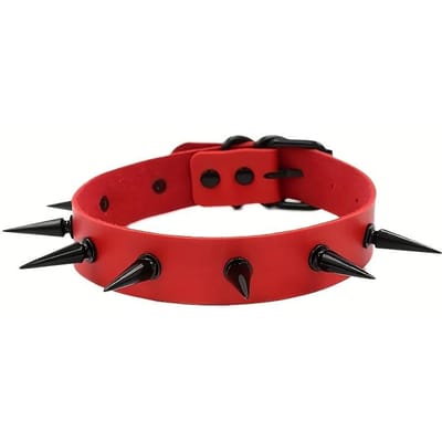 Verstelbare Faux Leer Spikes Choker Ketting Met Metalen Toon Spikes, Perfect Voor Halloween, Valentijnsdag Koppels red