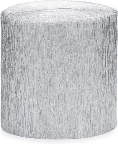 Crêpe Papier Slingers Rol - Streamers Metallic Zilver 10 meter (4 stuks) - Partydeco