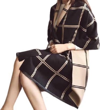 Dames Sjaal – Zwart/Beige – 65x190 cm – Omkeerbare Sjaal – Omslagdoek/Stola – Wintersjaal