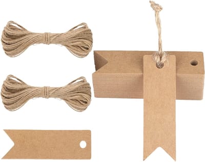 100 stuks kraftpapier labels van 7 cm x 2 cm met jute koord voor cadeaus en decoratie