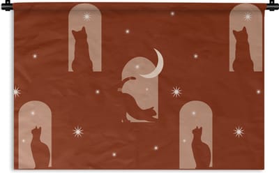 Wandkleed - Wanddoek - Sterren - Kat - Design - 90x60 cm - Wandtapijt