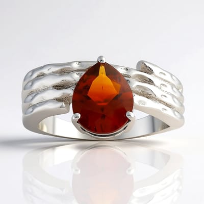 Cavill - Zilveren Ring - 925 Sterling Zilver Gerhodineerd - 1 029 ct Peervormige Madeira Citrien - Modern Elegant Design - Brede Gestructureerde Band