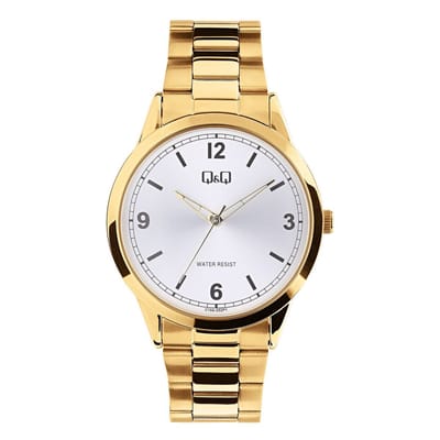Q&Q C10A-052PY - Horloge - Analoog - Heren - Mannen - stalen band - Rond - Metaal - Cijfers - Streepjes - Goudkleurig - Zilverkleurig