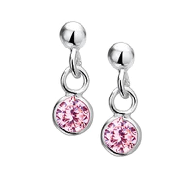 YO&NO - Oorbellen - Zilver - Oorhangers - Steker - Zirkonia - Roze - 12mm - 4,5mm - Kinderen - Zilver 925