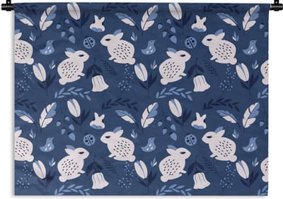 Wandkleed - Wanddoek - Konijnen - Scandinavië - Patronen - 60x45 cm - Wandtapijt