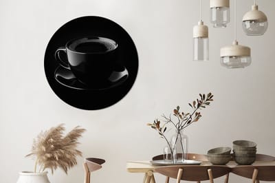 WallCircle - Wandcirkel - Muurcirkel - Zwart - Koffie - Kopje - Aluminium - Dibond - 90x90 cm - Binnen en Buiten
