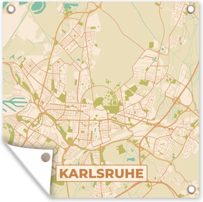 Tuin poster Karlsruhe - Stadskaart - Vintage - Plattegrond - Kaart - 200x200 cm - Tuindoek