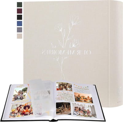 Fotoalbum en Scrapbook voor Herinneringen, Groot Linnen DIY Album met 160 Witte Pagina's en Cellofaan Scheiders voor Foto's 9x13 cm, 10x15 cm, 13x18 cm