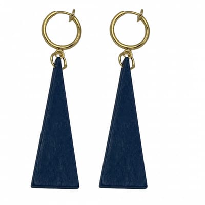 Klem oorbellen- Saheli- hout- blauw- goudkleurig-geen gaatje-Charme Bijoux
