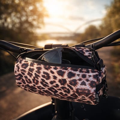 Luipaard leopard stuurtas voor fiets
